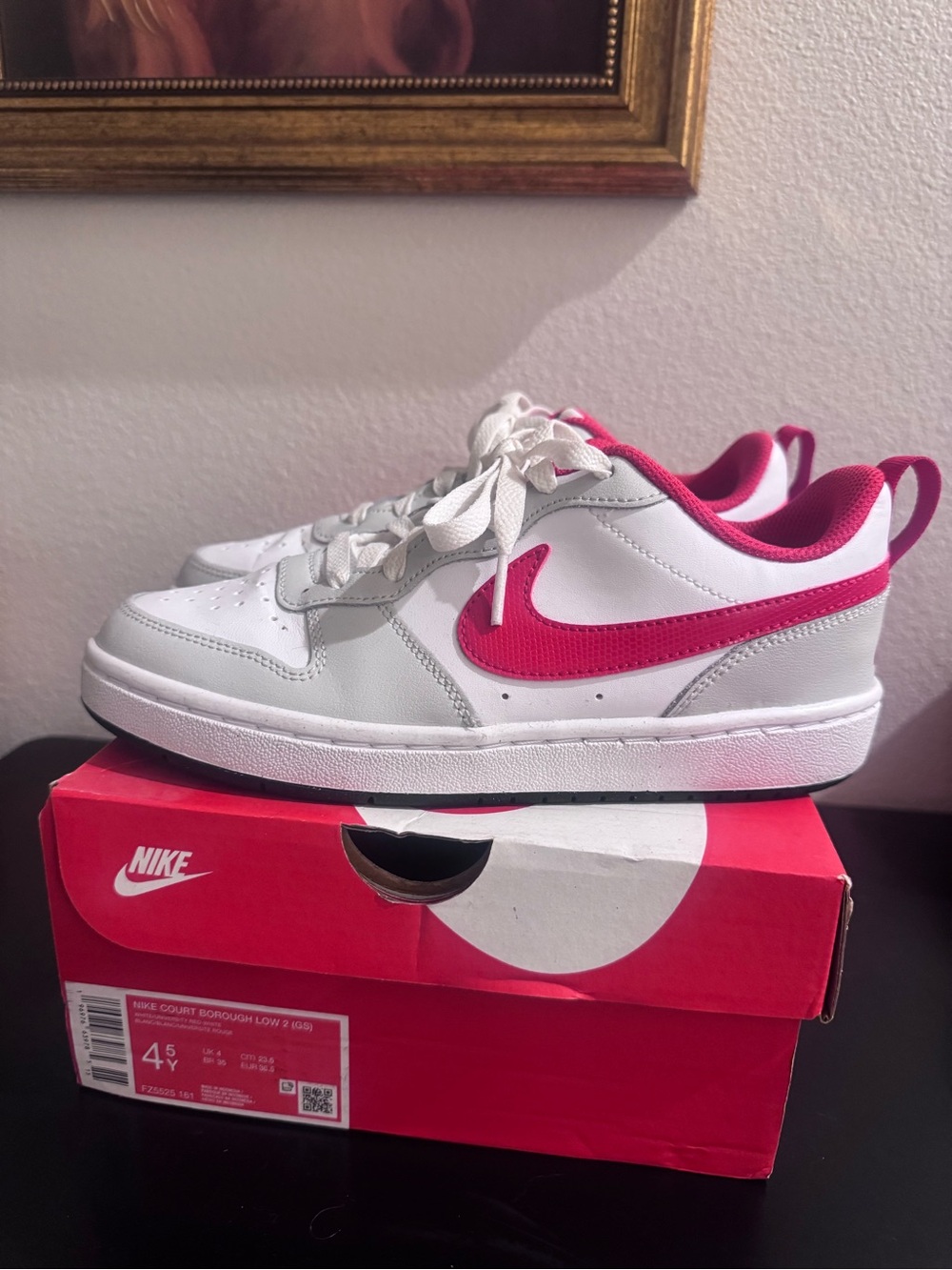 Nike Women’s Low-Top Sneakers — White with Pink Swoosh